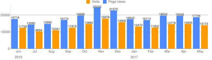 Page views and visits for the past year